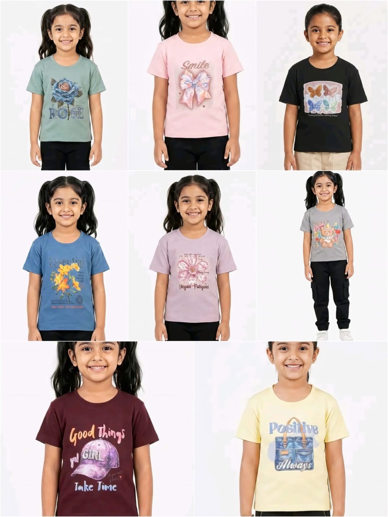 Girls Kids T Shirt Cotton (3-4Y, Olive Green)