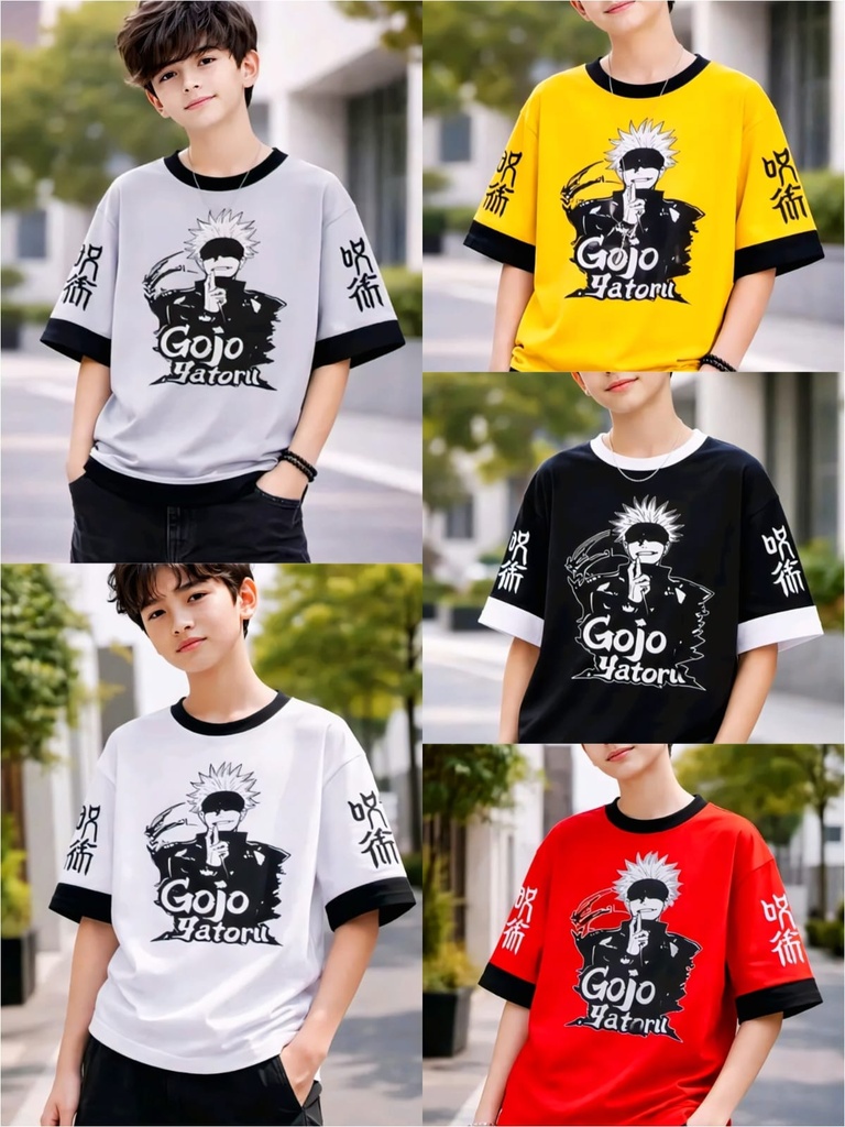 Kids anime T Shirt Boys Top (3-4Y, White)