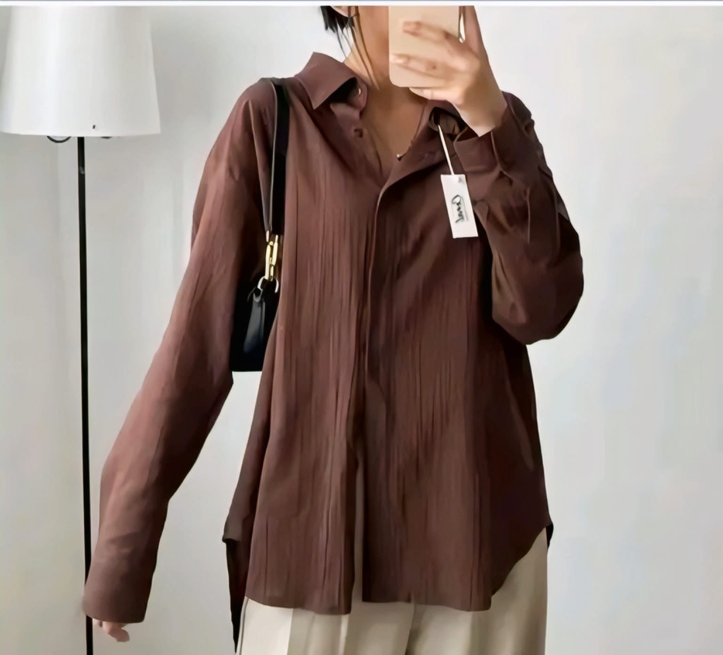 Brown Crinkled Rayon Women's Shirt (S)