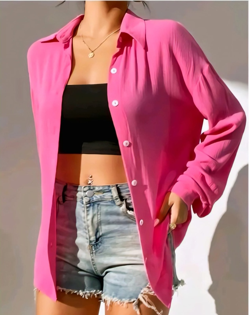 Hot Pink Oversized Women Shirt (S)
