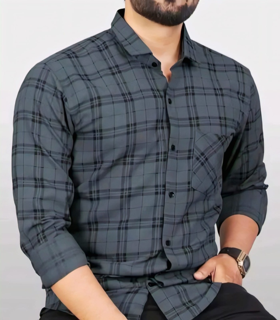 Men Charcoal Grey Plaid Shirt (S)