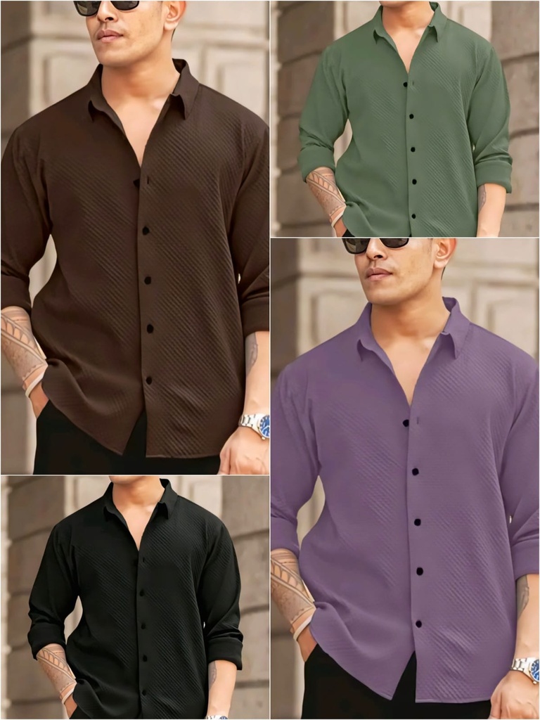 Men's Casual Shirt Full Sleeve (S, Brown)