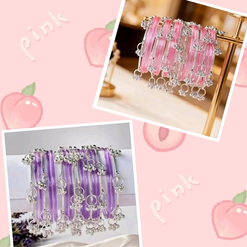 Glass Bangles with Hanging Ghungroo Charms (2.2, Pink)