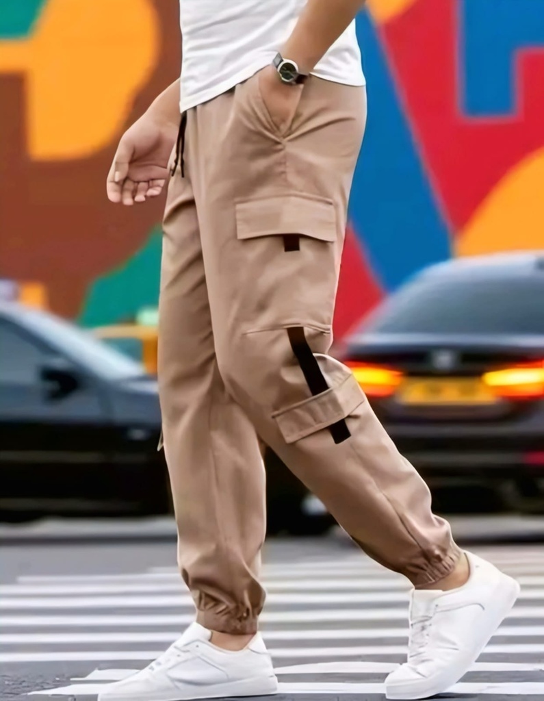 Men Beige Cargo Jogger Trousers (S)