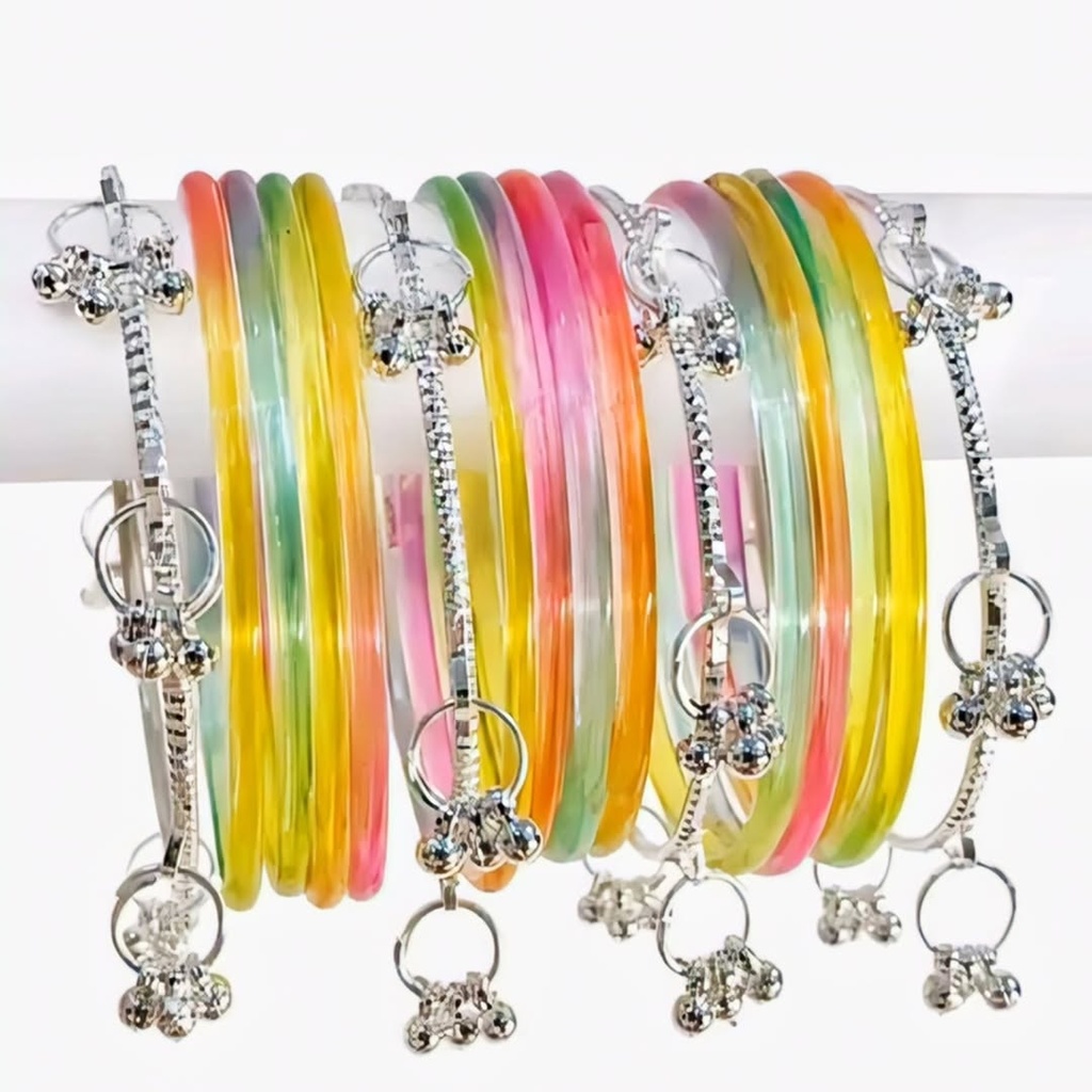Glass Bangles Set with Hanging Latkan ghungroo