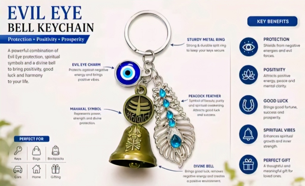 Mahakal Evil Eye Peacock Keychain