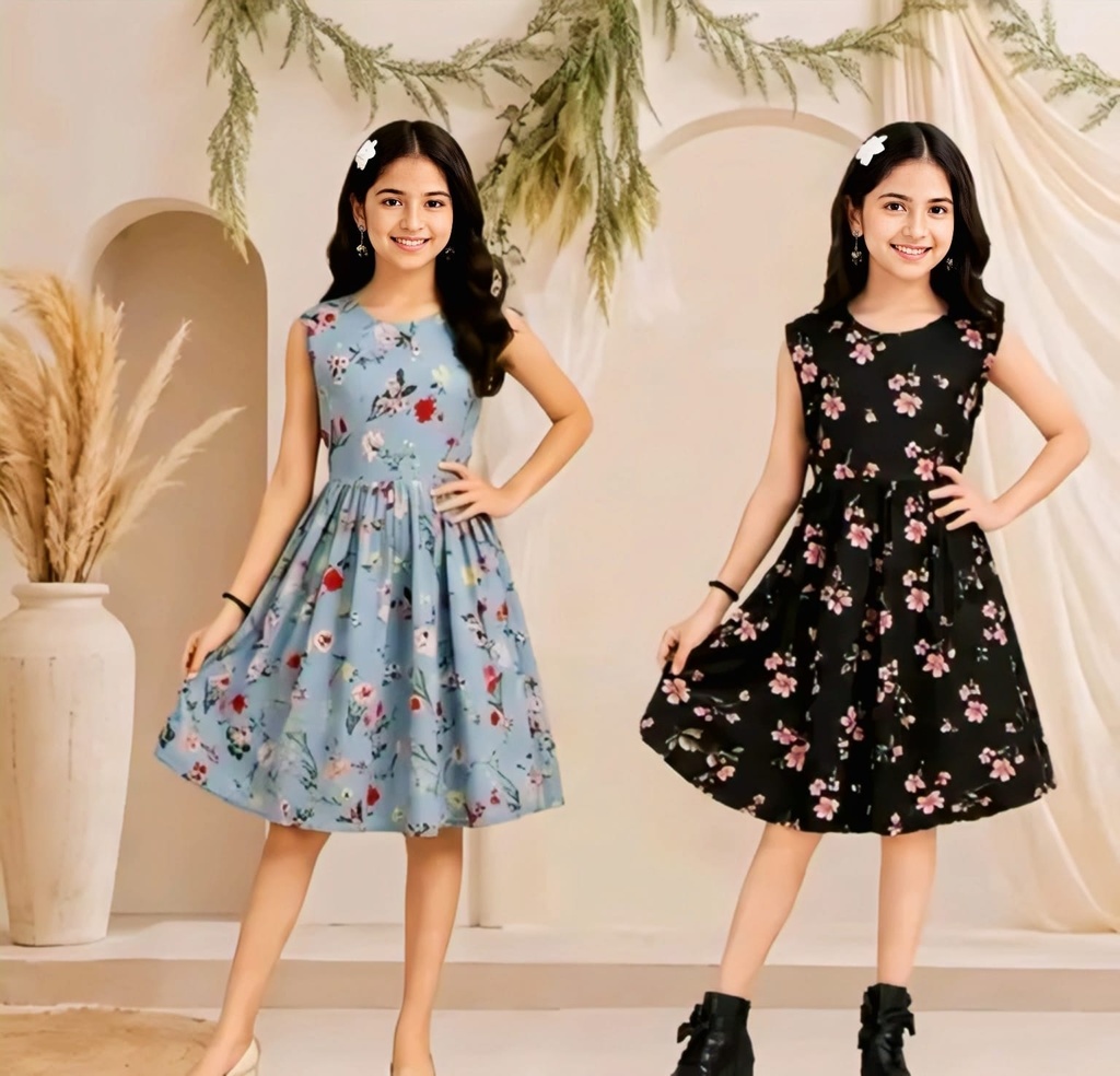 Girls Floral Print Cotton Frock Set II (1-2Y)