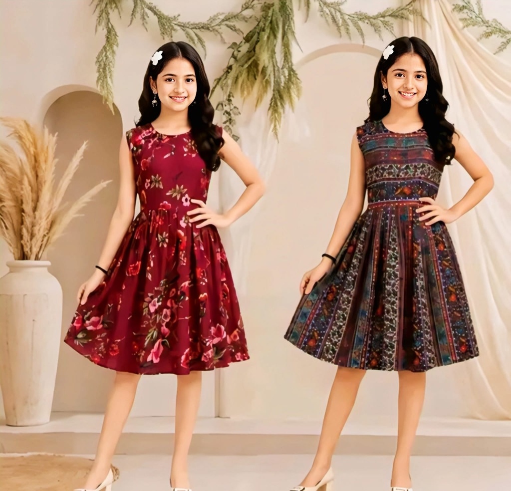 Girls Floral Print Cotton Frock Set IV