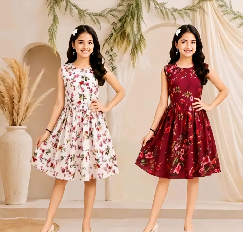 Girls Floral Print Cotton Frock Set VI (1-2Y)