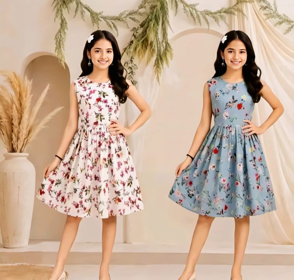 Girls Floral Print Cotton Frock Set VII
