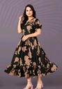 Black Floral Midi Frock Gown