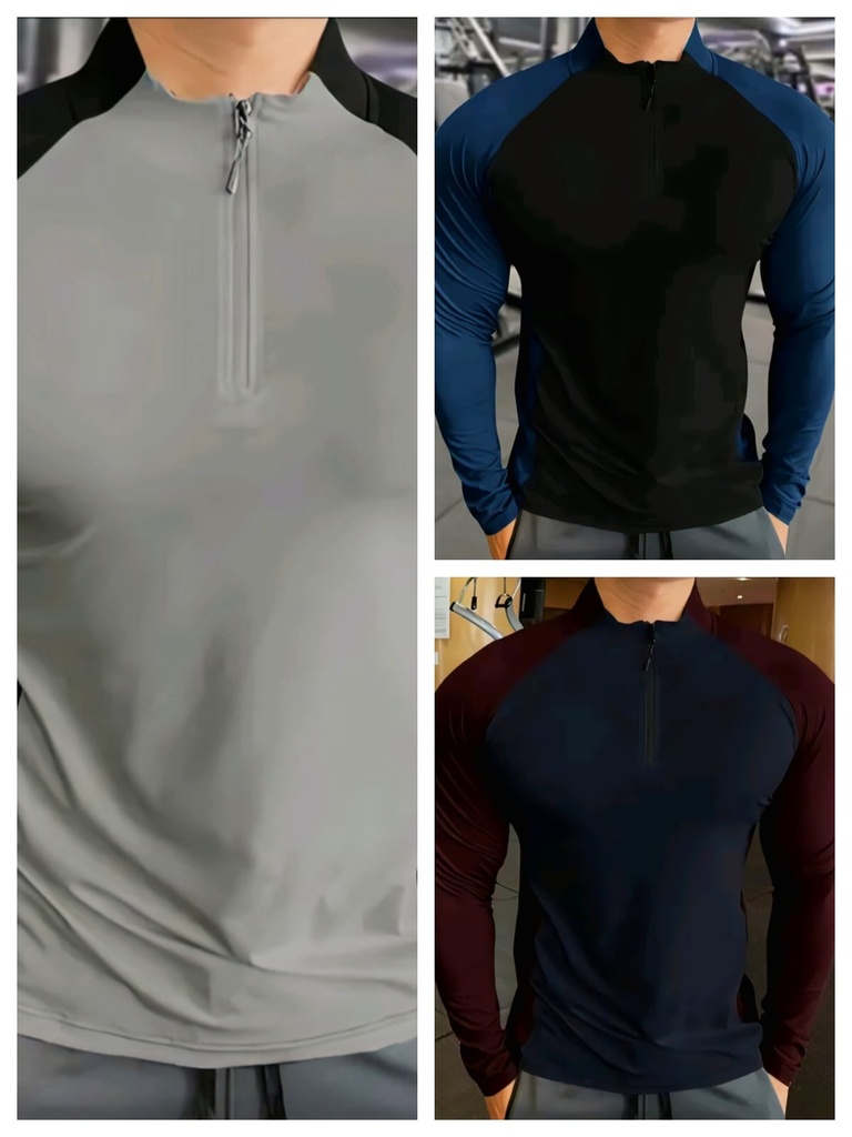 Men Gym Quarter Zip Tshirt (S, Blue)