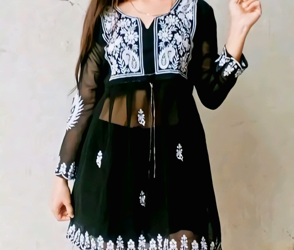 Short Georgette Chikankari Women Kurti