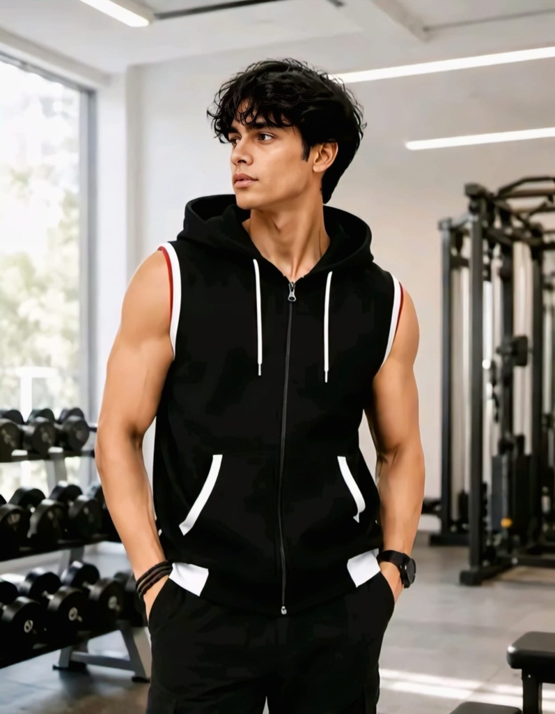 Mens Zip Front Sleeveless Hoodies
