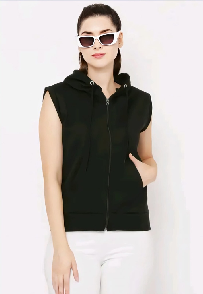 Womens Zippered Sleeveless Hoodies Jacket