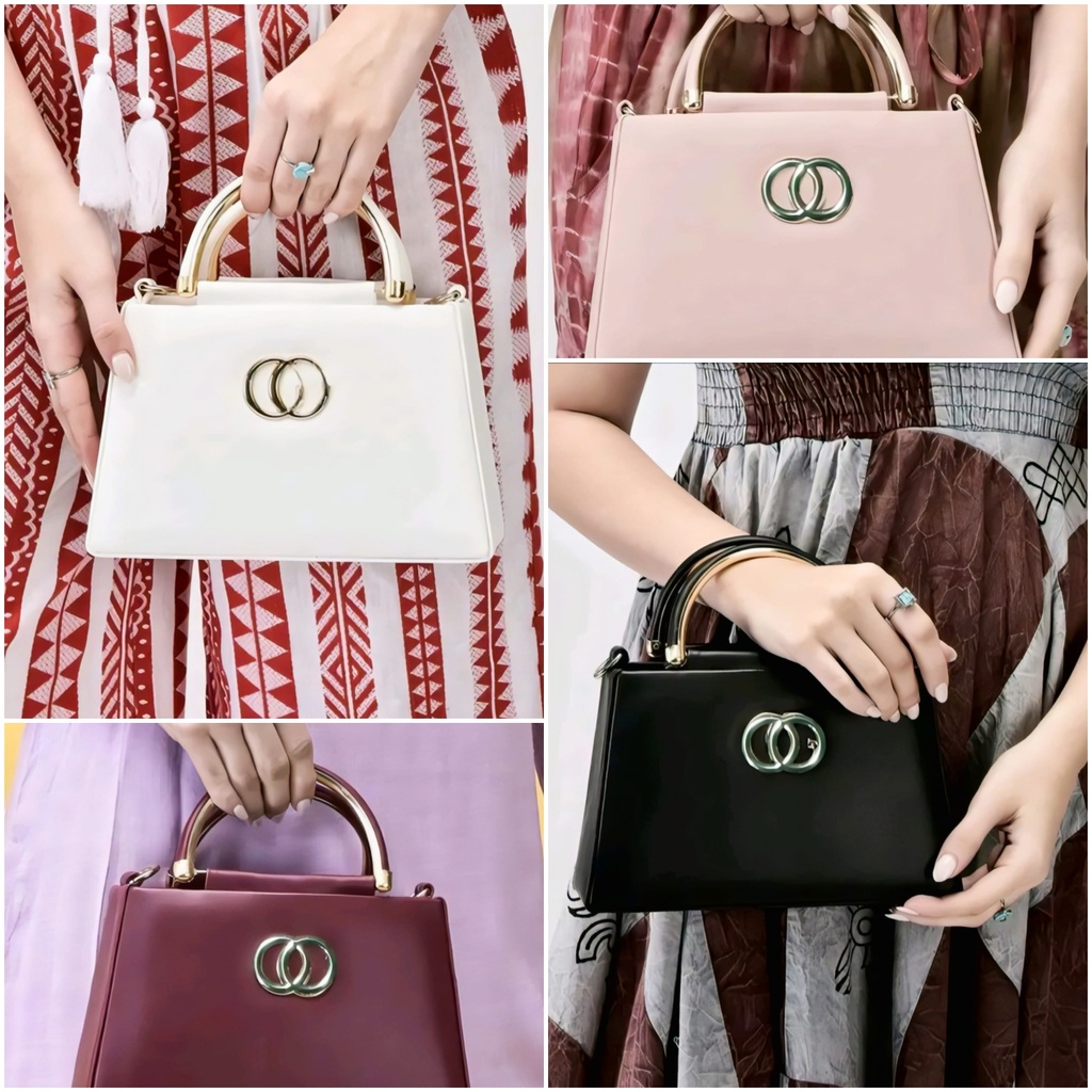 Stylish Metal Handle Purse Handbag (Baby Pink)