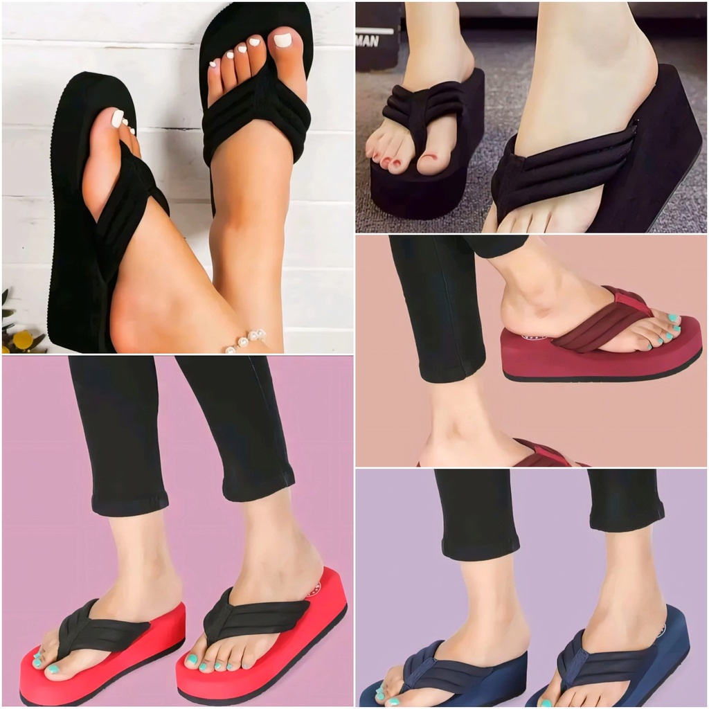 Women Platform Wedge Heel Slippers (5, Maroon)