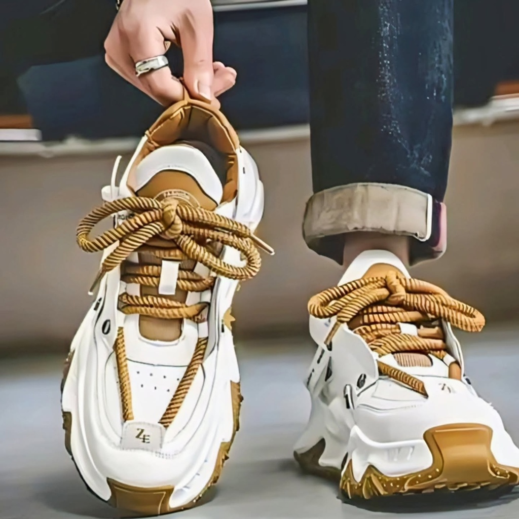 Men's Chunky Shoes White Casual Sneakers (6)