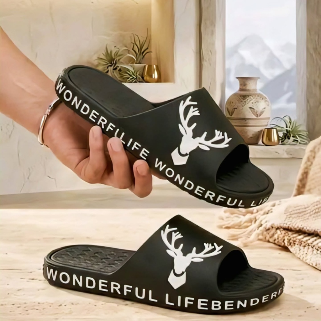 Men's Deer Print EVA Slider Slippers (6)