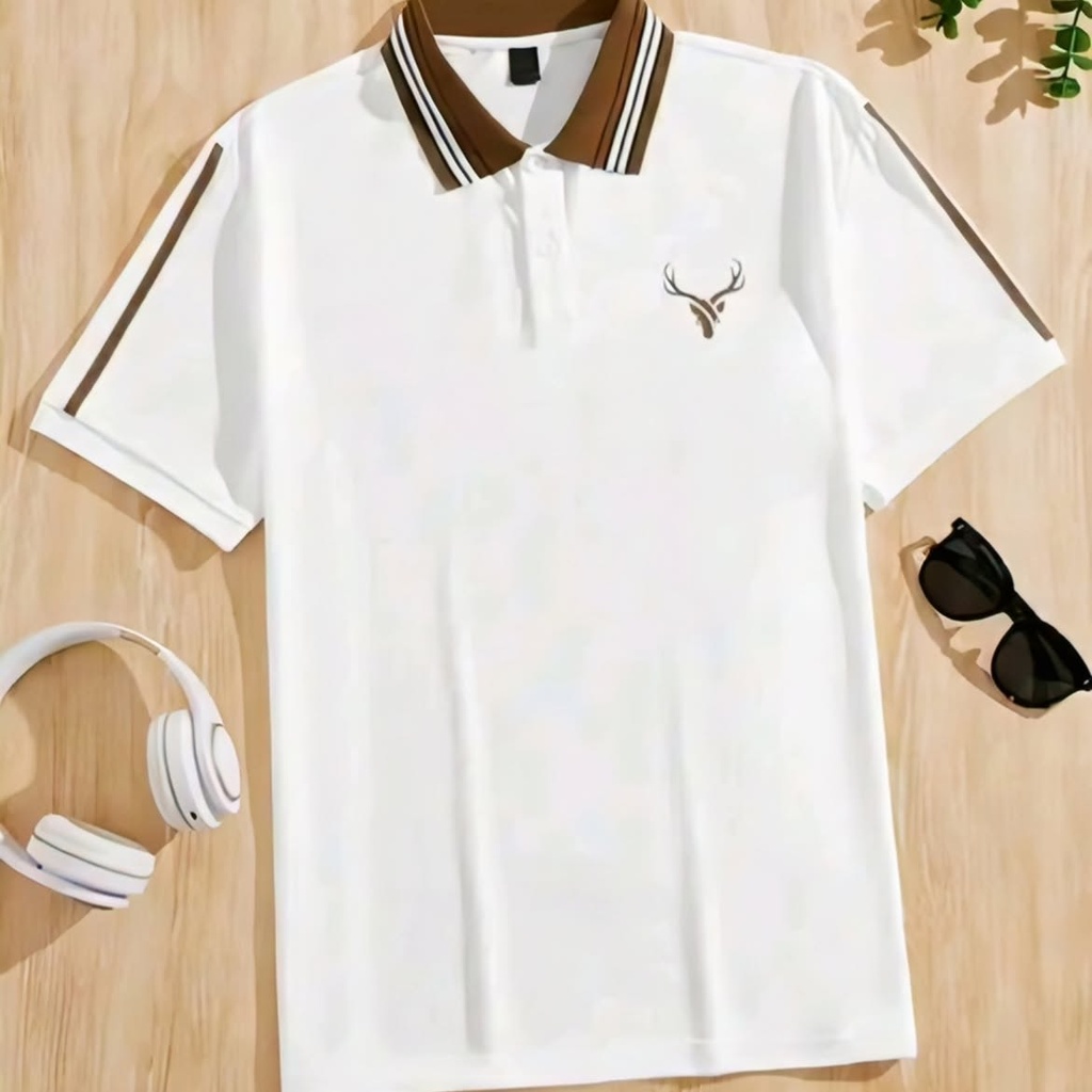 Men's White Polo T-Shirt with Collar (S)
