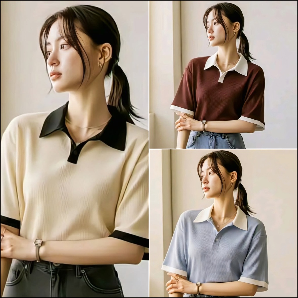 Women's Polo Neck T-Shirt (S, Brown)