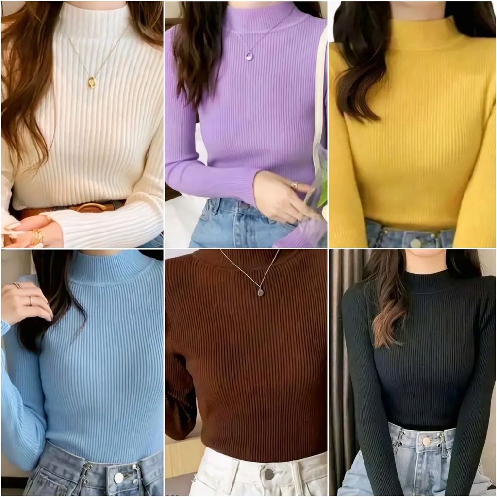Women's Ribbed Mock Neck Sweater Tops (S, Brown)
