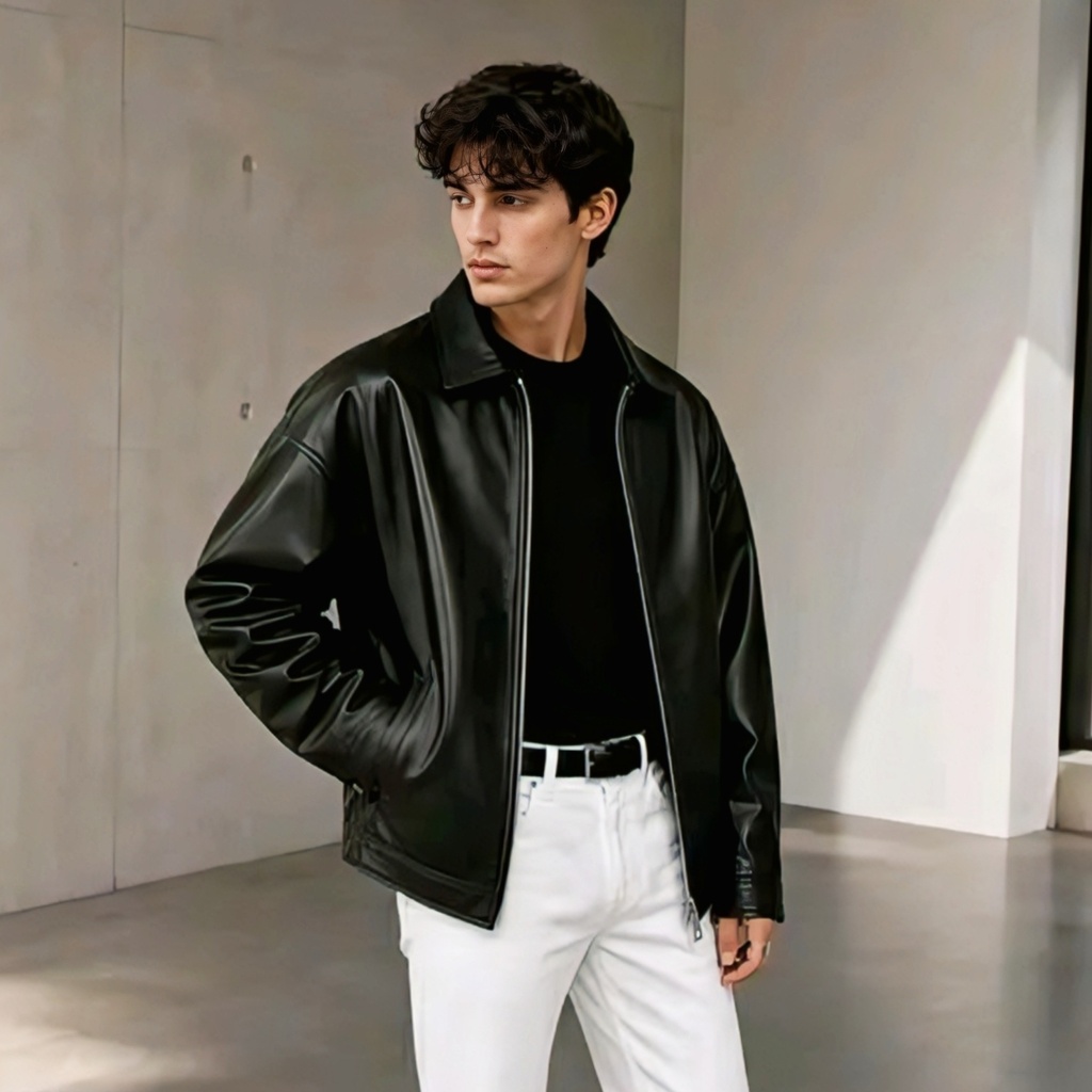 Men's Jacket: Casual Leather Bomber Jacket (XS)