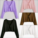 Women's Ribbed Crop Shrug Tie-Front Cardigan Top