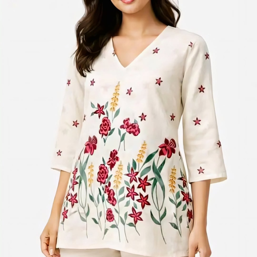 Embroidered Beige Tunic with Corset Tie Back kurti