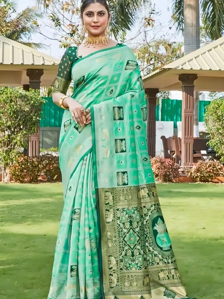 Mint Green Art Silk Banarasi Saree