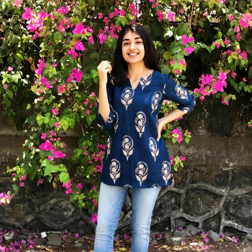 Indigo Cotton Short Kurti Top (XS)