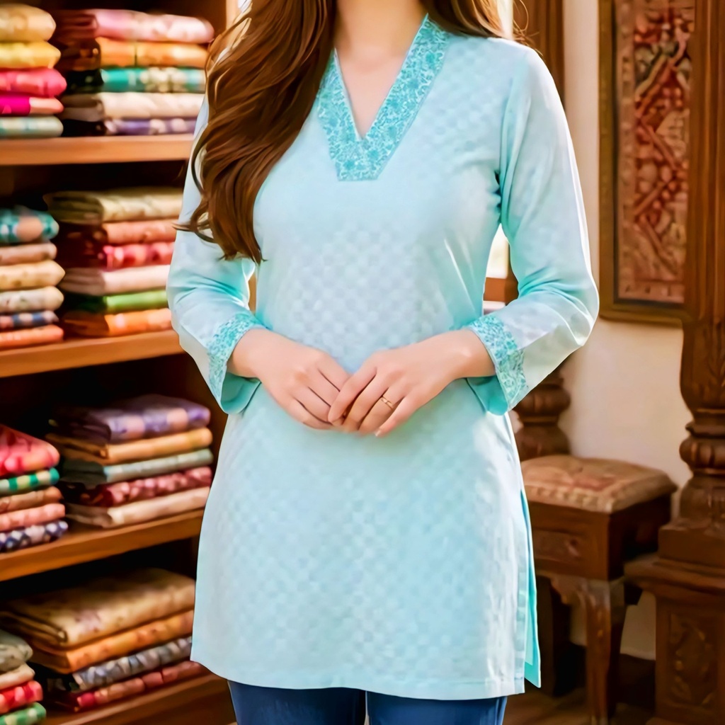 Light Blue Cotton Kurti Top (XS)