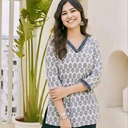 Indigo Block Print Cotton Short Kurti with Pockets