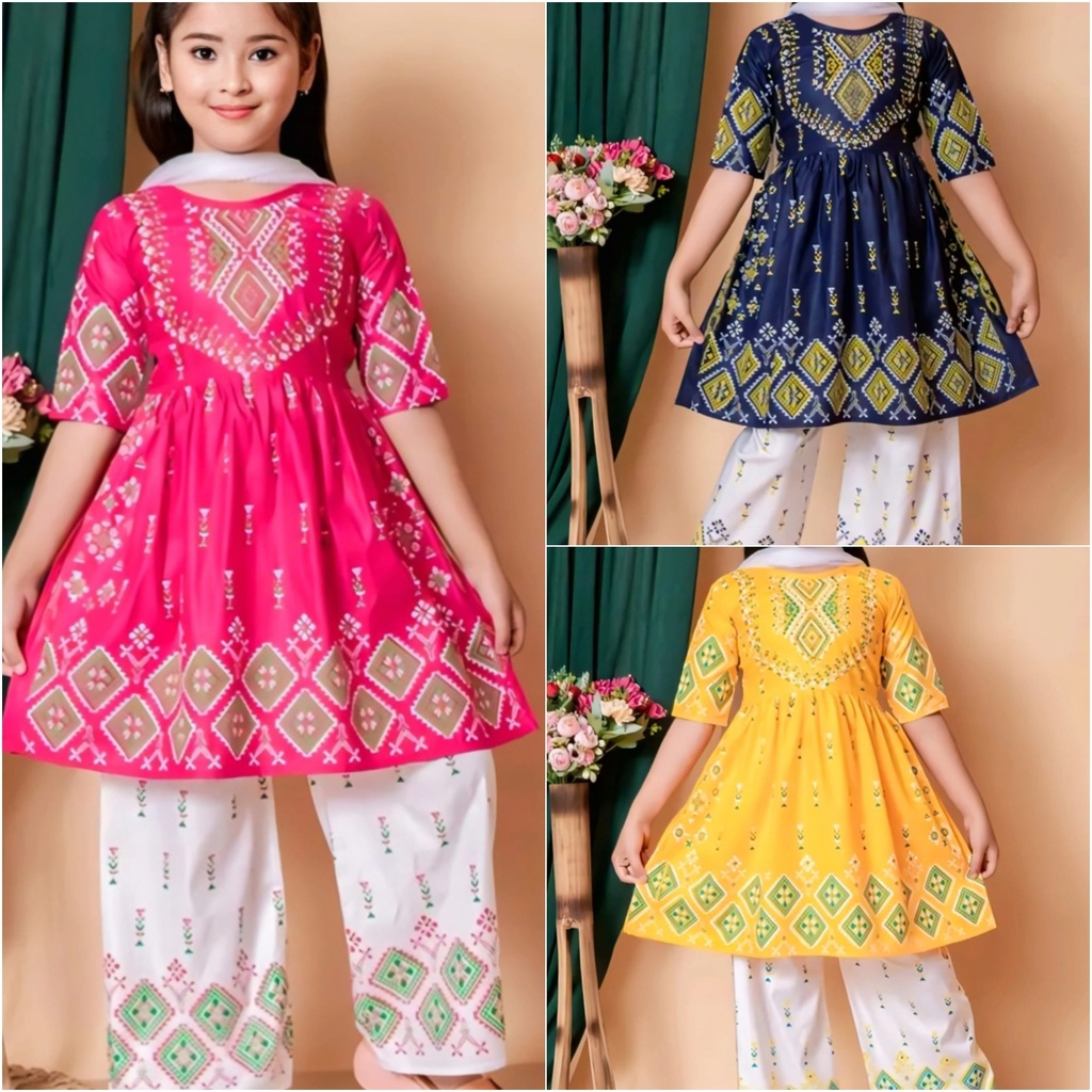 Girls Georgette Anarkali Kurta and Palazzo Set with Dupatta (0M-3M, Blue)