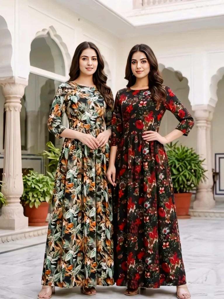 Women's Full-Length Flared Maxi Gown pack of 2 III (S)