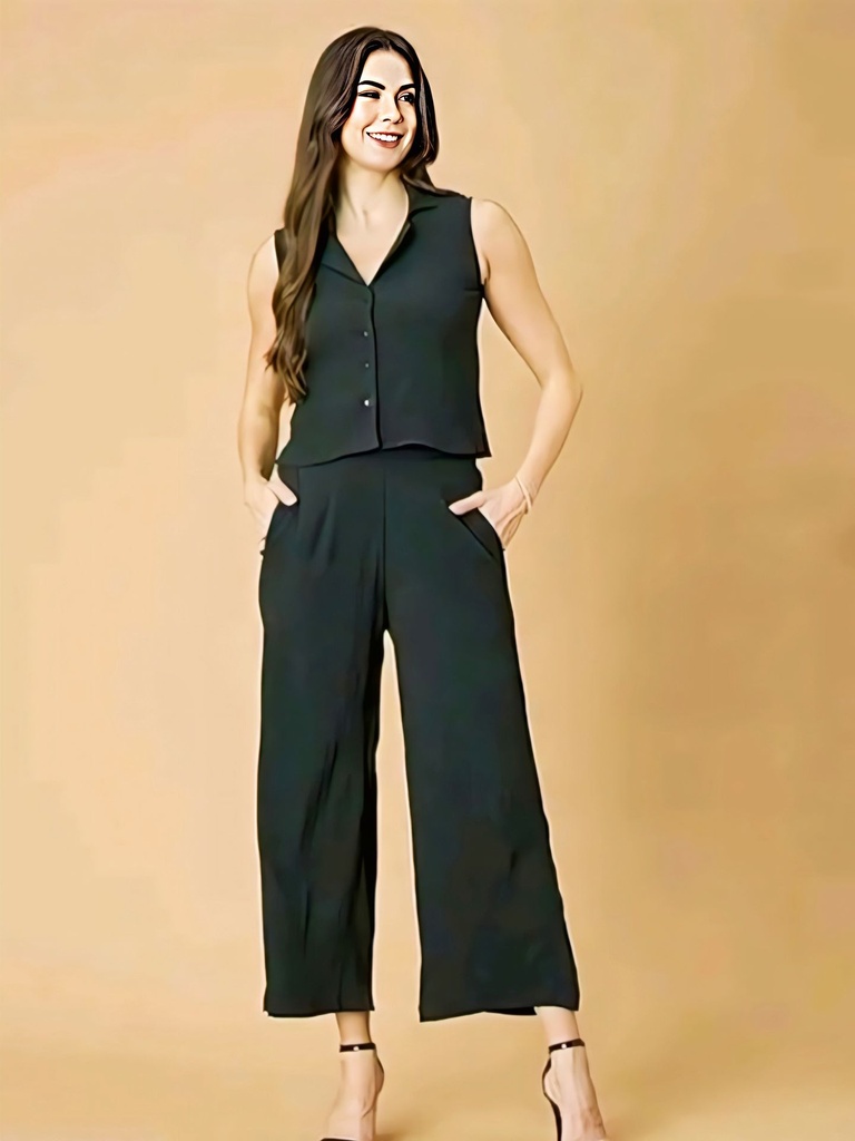 Women's Solid Black Co-Ord Jumpsuit (S)