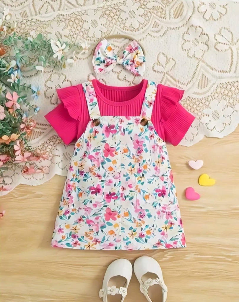 ​Baby Girls Floral Dungaree Dress (0M-3M)