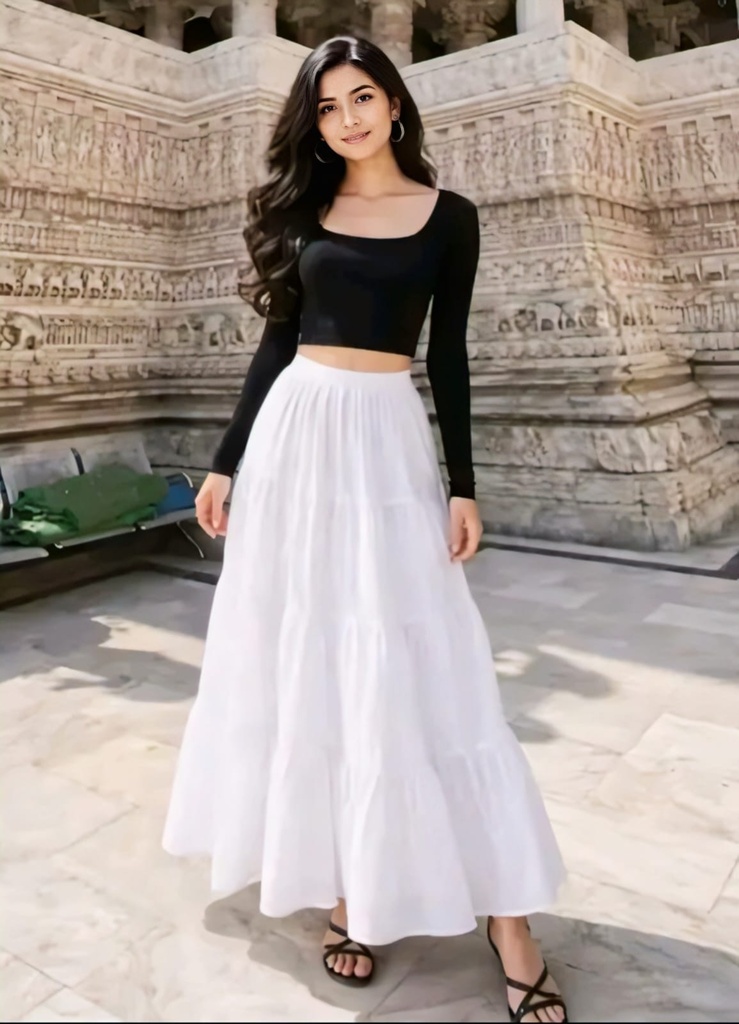 White Tiered Cotton Maxi Skirt (24)