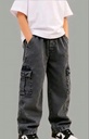 Boys Wide-Leg Acid Wash Denim Cargo Pants
