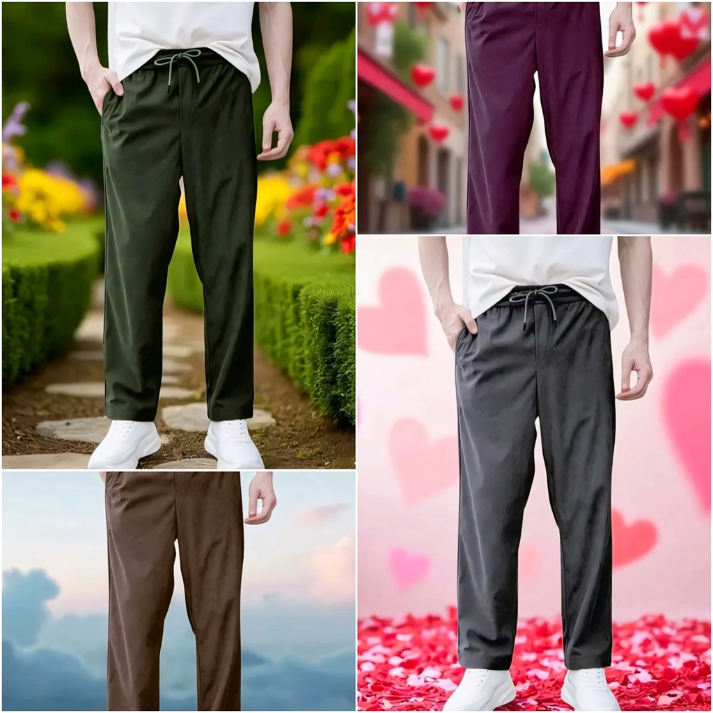 Men's Relaxed Fit Casual Trouser Pants (M, Brown)
