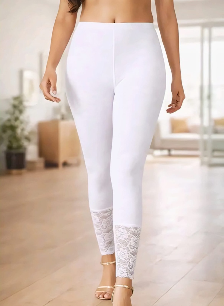 White Leggings with Lace Hem (S)