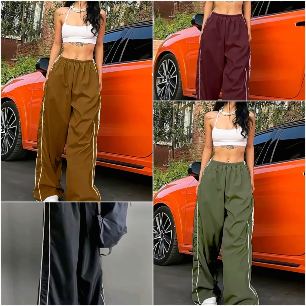 Women's Parachute Track Pants Trouser (S, Brown)