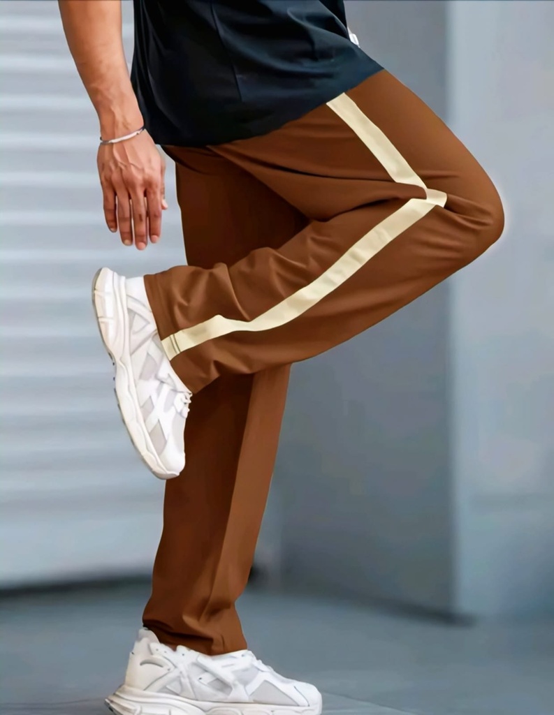 Men's Brown Jogger Trousers with Side Stripe (S)