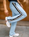 Men's Light Blue Wide-Leg Track Pant Trousers with Side Stripe