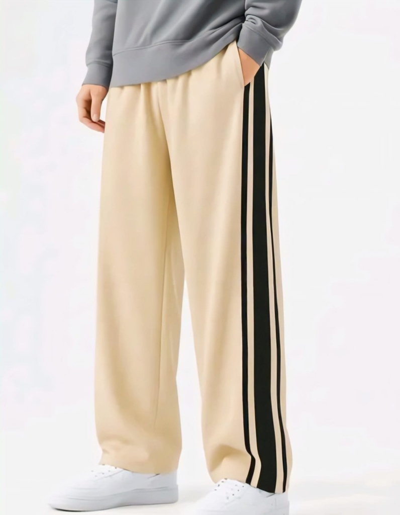 Men's Wide-Leg Beige Track Pant Trousers