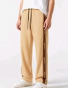 Men's Beige Wide-Leg Track Pant Trousers with Contrast Side Stripe