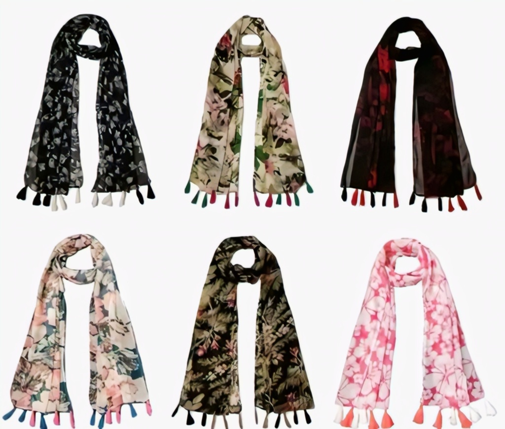 Floral Print Dupatta Chunni with Tassel