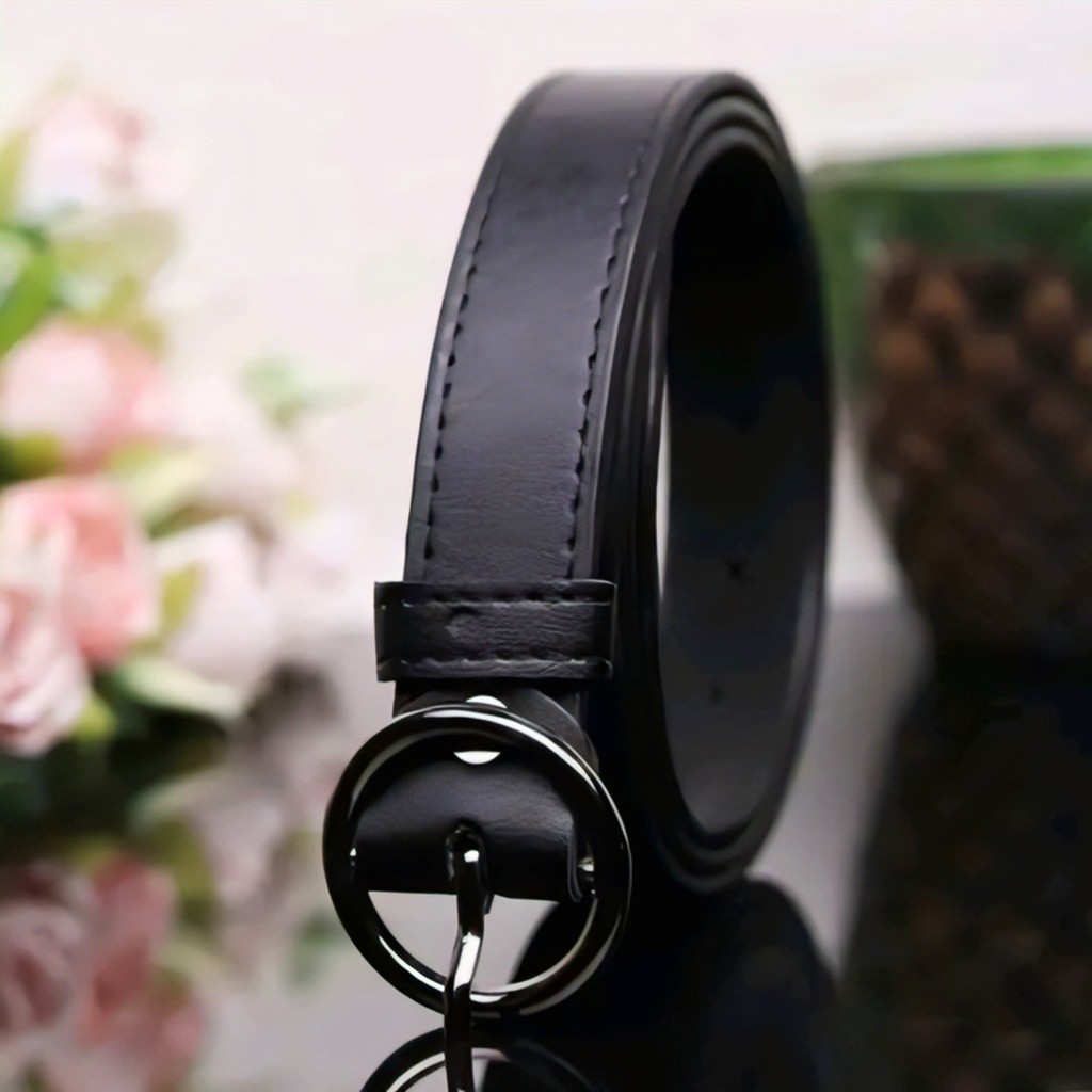 Black Leather Belt with O-Ring Buckle