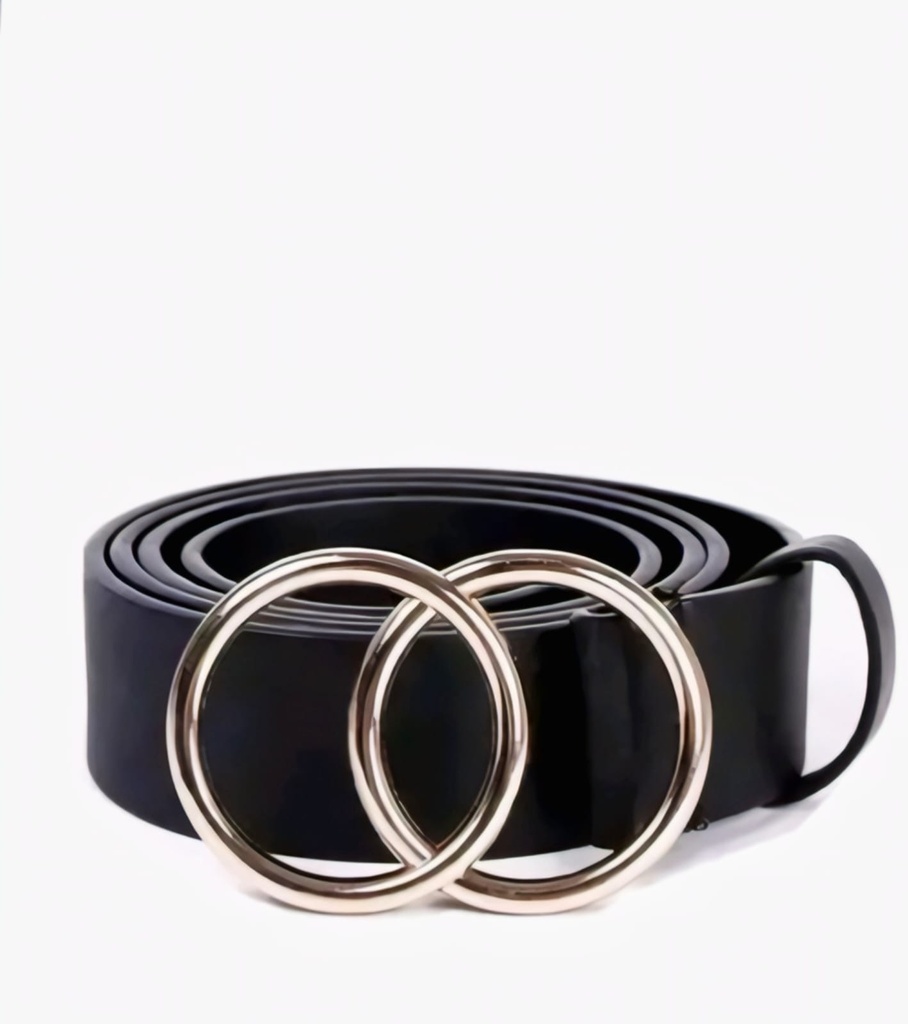 Black Leather Double Ring Belt