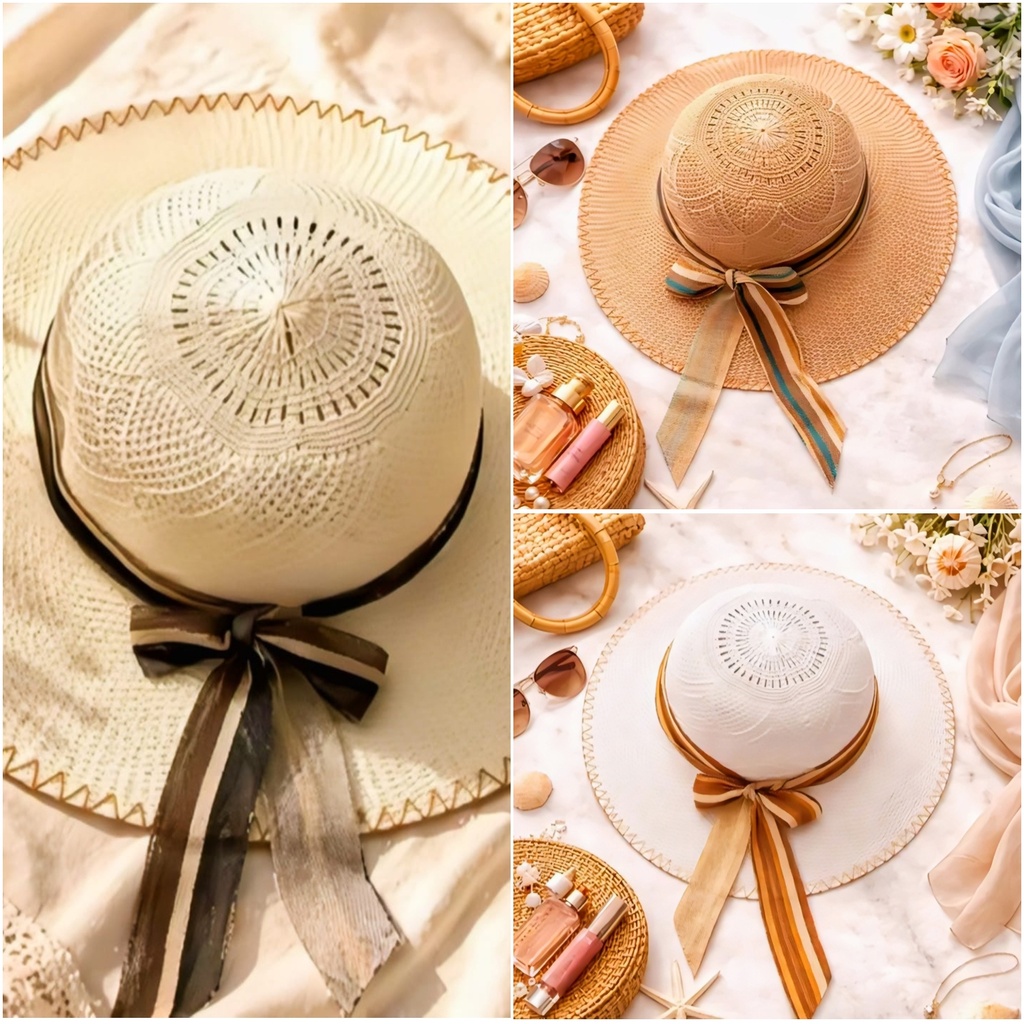 Women's Wide-Brim Straw Sun Hat (Brown)